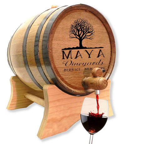 Personalized 10 Liter Oak Wine Barrel (2.5 gallon) with Stand, Bung, and Spigot | Age Cocktails, Bourbon, Whiskey, Beer and More! | Laser Engraved Vineyards Design (B331) THOUSAND OAKS BARREL