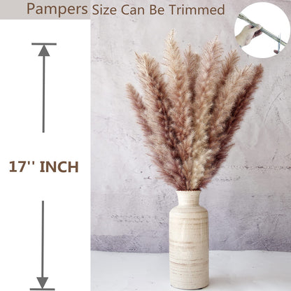 110 PCS Dried Pampas Grass Bouquet, Boho Table Decor, Bunny Tails Dried Flowers, Brown Pompas, White Pampas Grass for Wedding, Home, Rustic Party, Baby Shower Decorations - WoodArtSupply