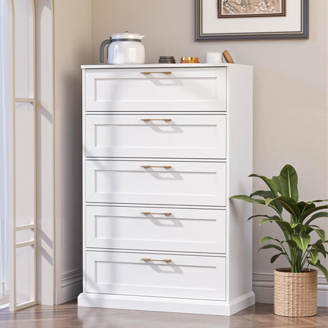 Zamildon's 5 Drawer Dresser, 47" Tall Dressers for Bedroom with Anti-Tip Device, White Modern Storage Closet with Handle for Hallway,Entryway Zamildon's