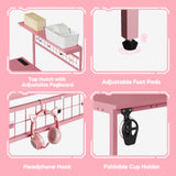 Bestier 42 L Gaming Desk,Computer Desk with Power Outlets, LED Lights, Reversible Corner Desk with 4-Tier Shelves,Cup Holder & Hook Carbon Fiber Pink Bestier