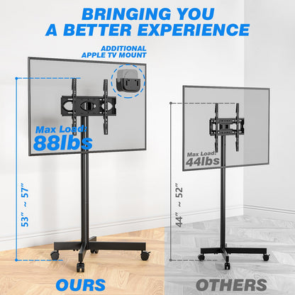 Rfiver Mobile TV Cart Rolling TV Stand for 23-60 Inch Screens, Portable TV Stand on Wheels with Tilt and Height Adjustable, Outdoor TV Stand Mount Holds up to 88 lbs for Home Office MAX VESA 400x400mm