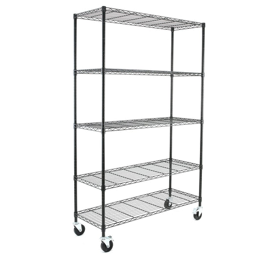 EZPEAKS 5-Tier NSF Certified Storage Shelves, Heavy Duty Steel Wire Shelving Unit with Wheels and Adjustable Feet, Used as Pantry Shelf, Garage or