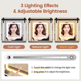 BTHFST Farmhouse Vanity Desk with Sliding Mirror and Lights, Large Makeup Vanity with Glass Top & Charging Station, Vanity Table with 5 Drawers & Shelves & Cabinets, Antique White BTHFST