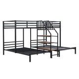 Harper & Bright Designs Metal Triple Bunk Bed with Storage Shelves Staircase, L-Shaped Twin Size Triple Bunk Beds, 3-in-1 Beds for Kids Teens Adults, Space Saving Design, Black Harper & Bright Designs