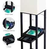 SUNMORY Floor Lamp with Shelves,Modern Dimmable Solid Wood Standing Lamp with 1 Drawer and 2 USB Ports & 2 Power Outlet,Corner Tall Bookshelf Lamp for Living Room and Bedroom(Black) SUNMORY