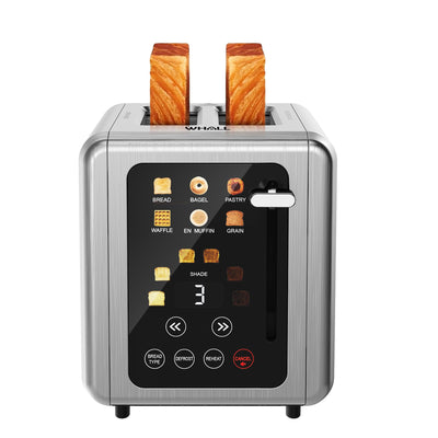 WHALL Touch Screen Toaster 2 Slice, Stainless Steel Digital Timer Toaster with Sound Function, Smart Extra Wide Slots Toaster with Bagel, Cancel, Defrost (silver)