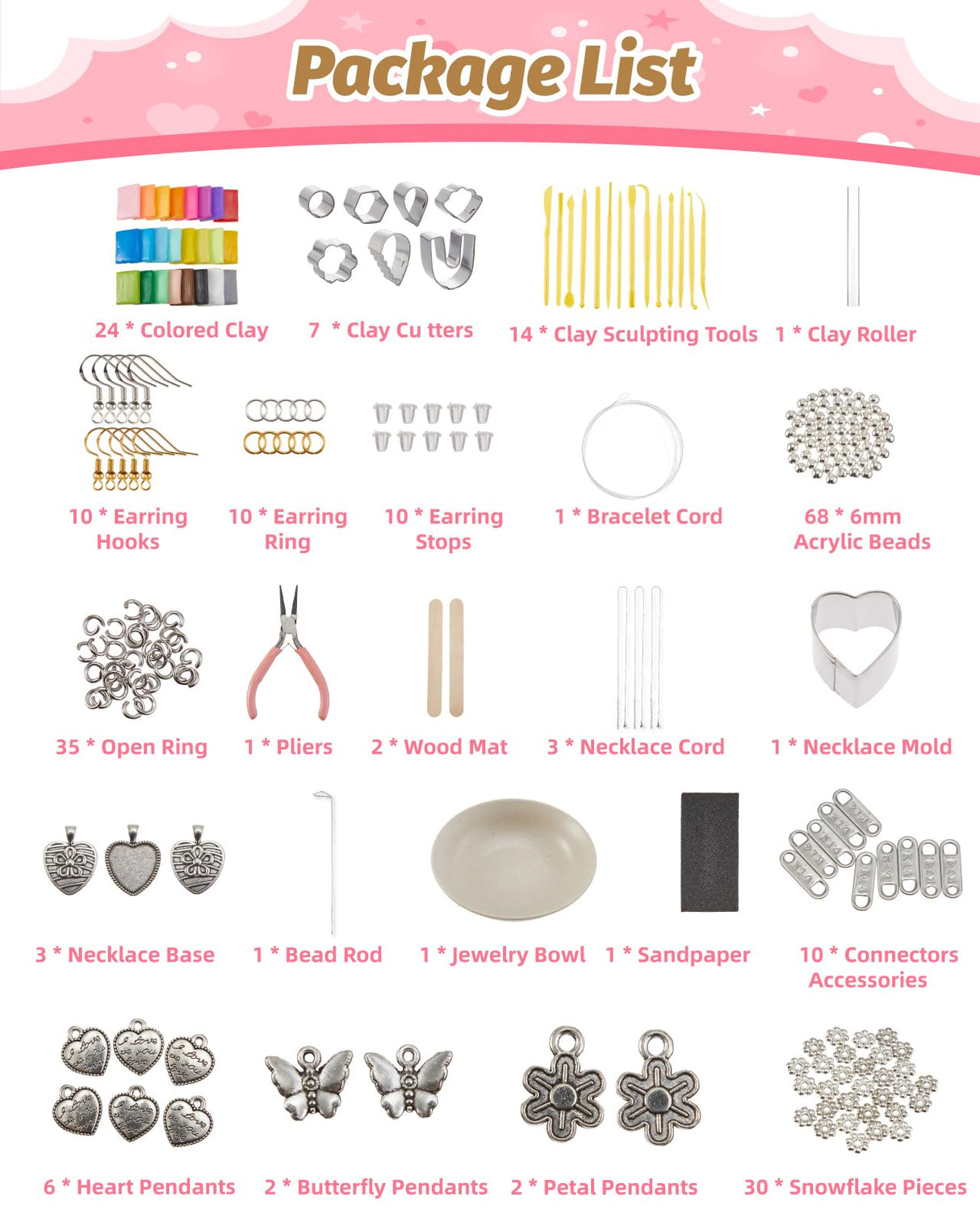 DIY Make Your Own Clay Jewelry Dish Craft Kit for Girls - Jewelry Dish Making Kit, w/24 Color Polymer Clay, 7 Circle Cutters, Rollers,212 pcs Earring Making Tools Arts and Crafts for Kids Ages 8+ Gleamkid