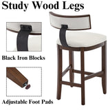 DM Furniture Leather Bar Stools Set of 2, 26.5" White Upholstered Counter Height Barstools, Farmhouse Island Countertop Bar Chairs with Curved Backrest/Hardwood Frame for Kitchen Island Dining Room DM Furniture