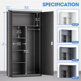 DNA MOTORING Metal Storage Cabinet, 72" Storage Wardrobe with Lock and Hanging Rod, Locking Cabinet Heavy Duty Utility Cabinet with 4 Shelves for Garage,Office,Home,Gym, Black, TOOLS-00633-BK-BK DNA MOTORING