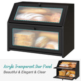 Vriccc Black Bread Box for Kitchen Counter, Large Bamboo Wood Double Layer Bread Box, Wooden Bread Storage Capacity Vriccc