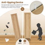 Iwell Storage Cabinet with 2 Drawers & Adjustable Shelves, Rattan Cabinet, Kitchen Pantry Cabinets, Cupboard for Living Room, Kitchen, Home Office, Natural Iwell