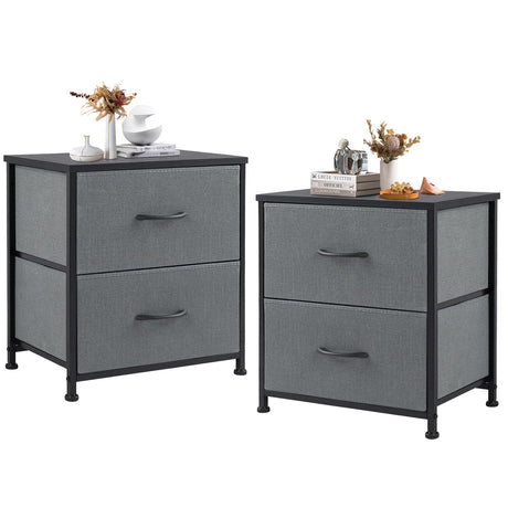 DUMOS Nightstand Set of 2, Small Dresser with 2 Fabric Drawers Side Bedroom End Table Kids Bedside Storage Furniture for 25 inch Tall Night Stand for Closet, Entryway, College Dorm, Grey, M-2 Pack DUMOS