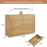 NDOHCUO Fluted 8 Drawer Dresser for Bedroom,47.2''W Modern Dresser for Closet with Metal Handle, Wooden Chest of Drawers for Bedroom, Living Room, Hallway, Natural NDOHCUO