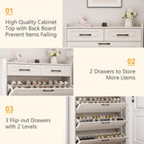 Shoe Cabinet for Entryway, Narrow Shoe Storage Cabinet with 3 Flip Drawers and 2 Top Drawers, Modern Shoe Rack Organizer Cabinet for Hallway, Apartment, Living Room, White Lakifun