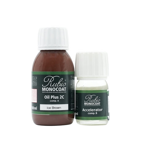 Rubio Monocoat Wood Stain & Finish 65 ft² - Ice Brown | Oil Plus 2C | Quick-Dry, Eco-Friendly Linseed Wood Oil for Indoor Use, Includes Accelerator (Part B) | Protector | 130 ml Rubio Monocoat