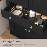 TEENFON 72” Kitchen Pantry Cabinet, with 6 Hanging Shelves & 1 Large Drawer, Adjustable Shelf, for Dinging Room, Living Room, Black TEENFON