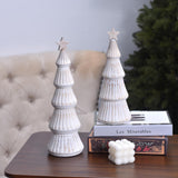 Wooden Christmas Tree Figurines with Removable Star, 2Pcs Distressed White Wood Christmas Trees, Rustic Xmas Centerpieces for Tables, Farmhouse Christmas Decor Indoor (White) Ovootok