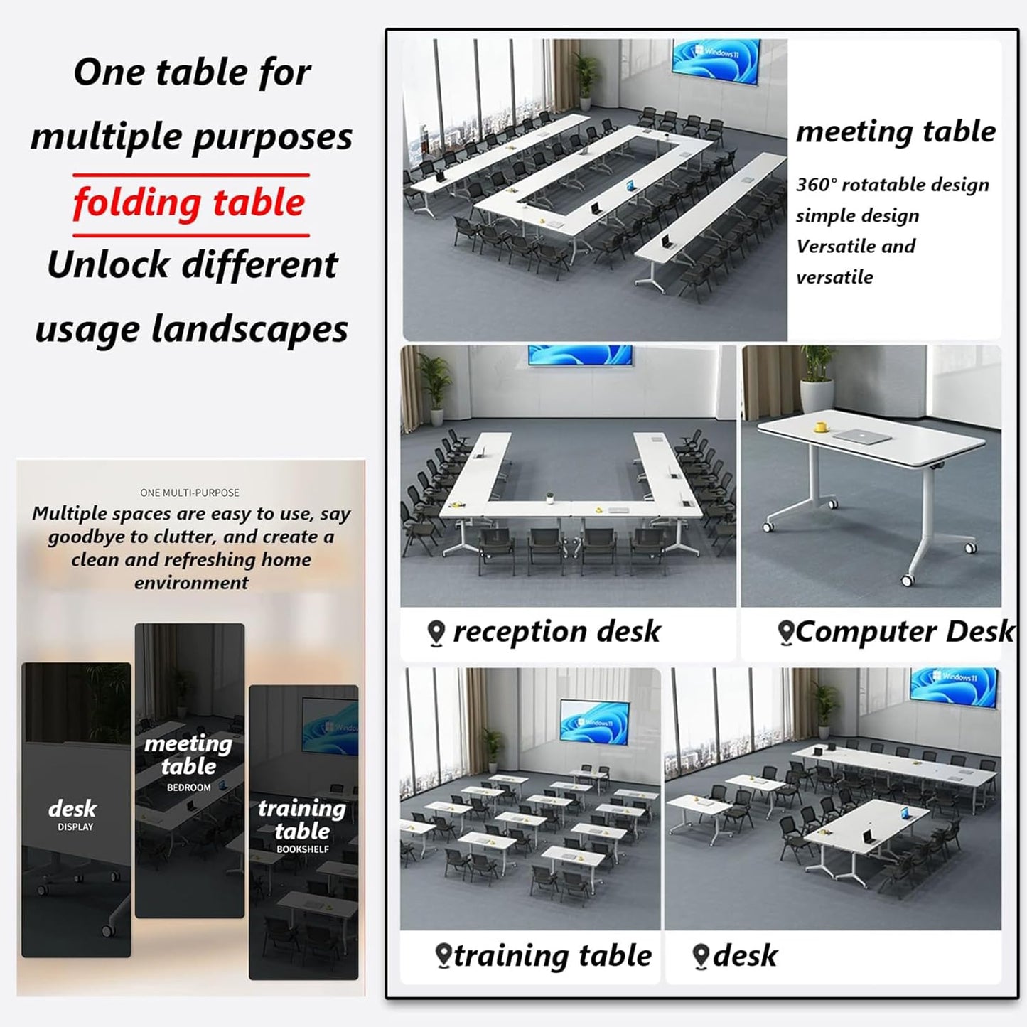 Conference Table Folding Conference Table, Conference Rooms Training Rooms Flip Top Mobile Training Table, Mobile Training Seminar Table with Caster Wheels, Suitable Suitable for Offices, Cla - WoodArtSupply