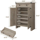 Halitaa Shoe Cabinet, Farmhouse Shoe Storage Organizer, Shoe Storage Cabinet with Doors & Drawer, Boots High-Shoe Cabinet Organizer for Entryway Living Room Hallway, Grey Halitaa