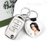 Framendino, 8 Pack Sublimation Blank Keychain Glitter PU Leather Heat Transfer Keyrings Heart Round Square Rectangle Key Chain for DIY Craft Making Framendino