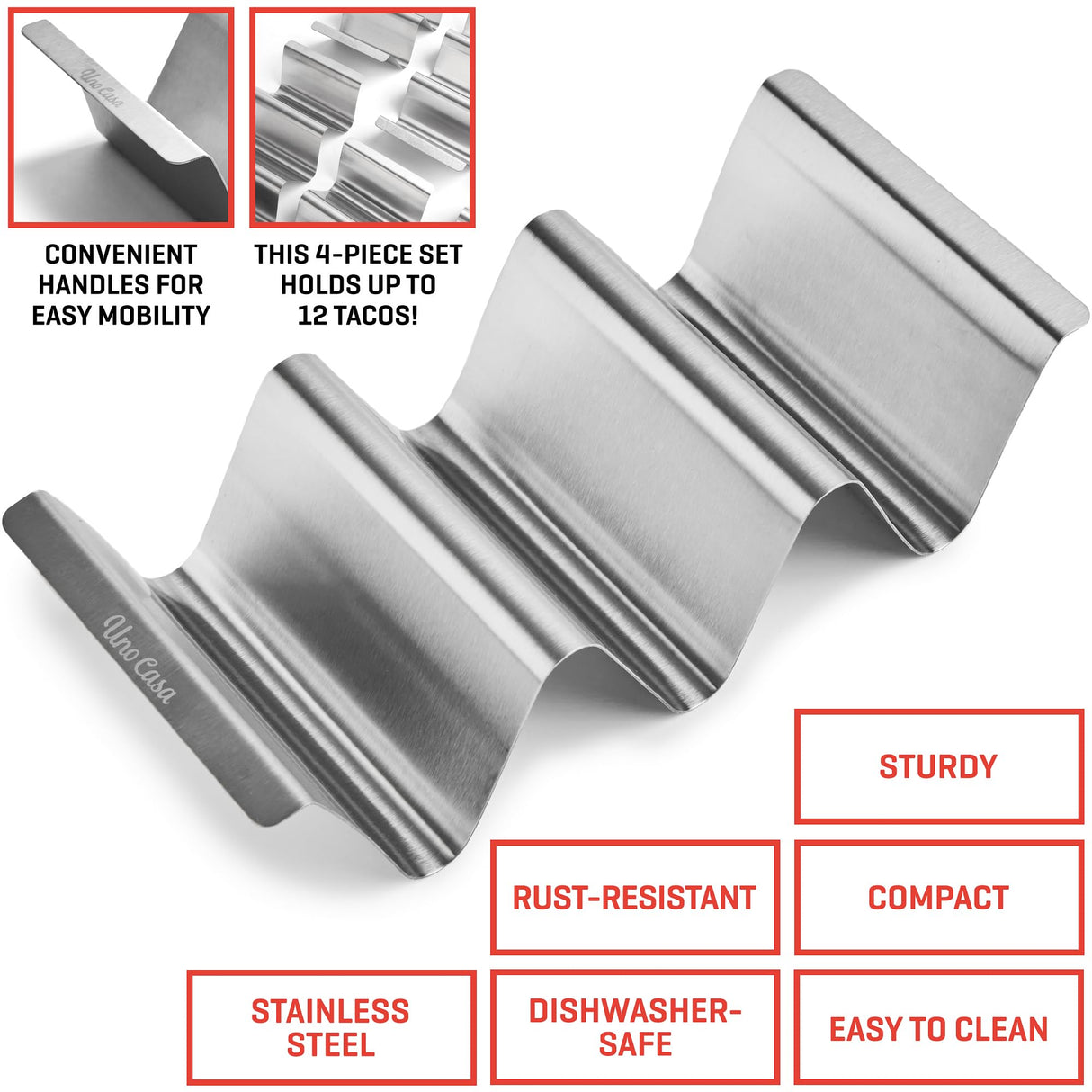 Uno Casa Tortilla Master Kit - Tortilla Press 8 Inch with Comal Pan, 4 Taco Holders, and Tortilla Warmer - Complete Taco Tuesday Kit, Rotis, and Quesadillas - Unique Gift for Friends and Family Uno Casa