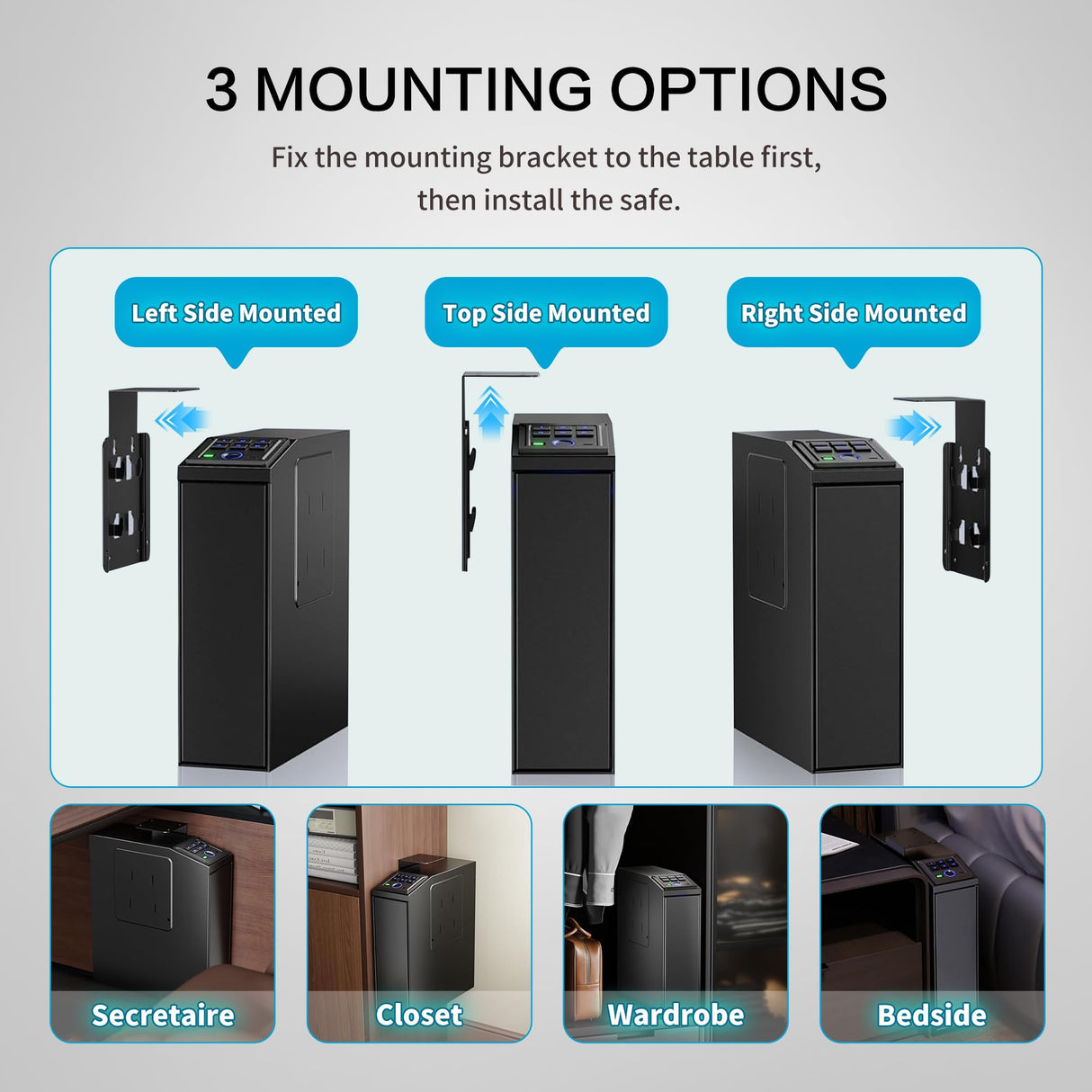 DwlSpce Gun safe, Biometric Gun Safe for Handgun, 4 Ways Quick Access with Fingerprint, PIN Code, Key, APP, Auto Sliding Mounted Bedside Pistol Safe for Car, Truck, Desk, Nightstand, Wall, Dresser DwlSpce