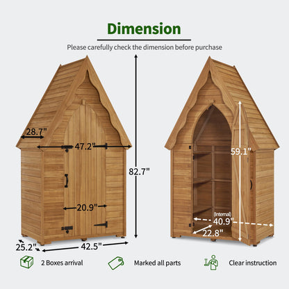 MCombo Large Sheds & Outdoor Storage with 6 Shelves, Tall Outside Storage Cabinet, Oversize Wooden Garden Tool Shed for Patio (47.2" x 28.7" x 82.7") 1955 (Natural) - WoodArtSupply