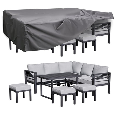 AECOJOY Aluminum Patio Furniture Set with Waterproof Cover, Modern Outdoor Patio Furniture, Outdoor Conversation Table and Chair Sets for Lawn, Backyard, and Deck with Light Grey Cushions AECOJOY