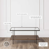 Nathan James Asher Mid-Century Rectangle Coffee Table Glass Top and Wood Finish Storage Shelf with Metal Legs, Walnut/Black Nathan James