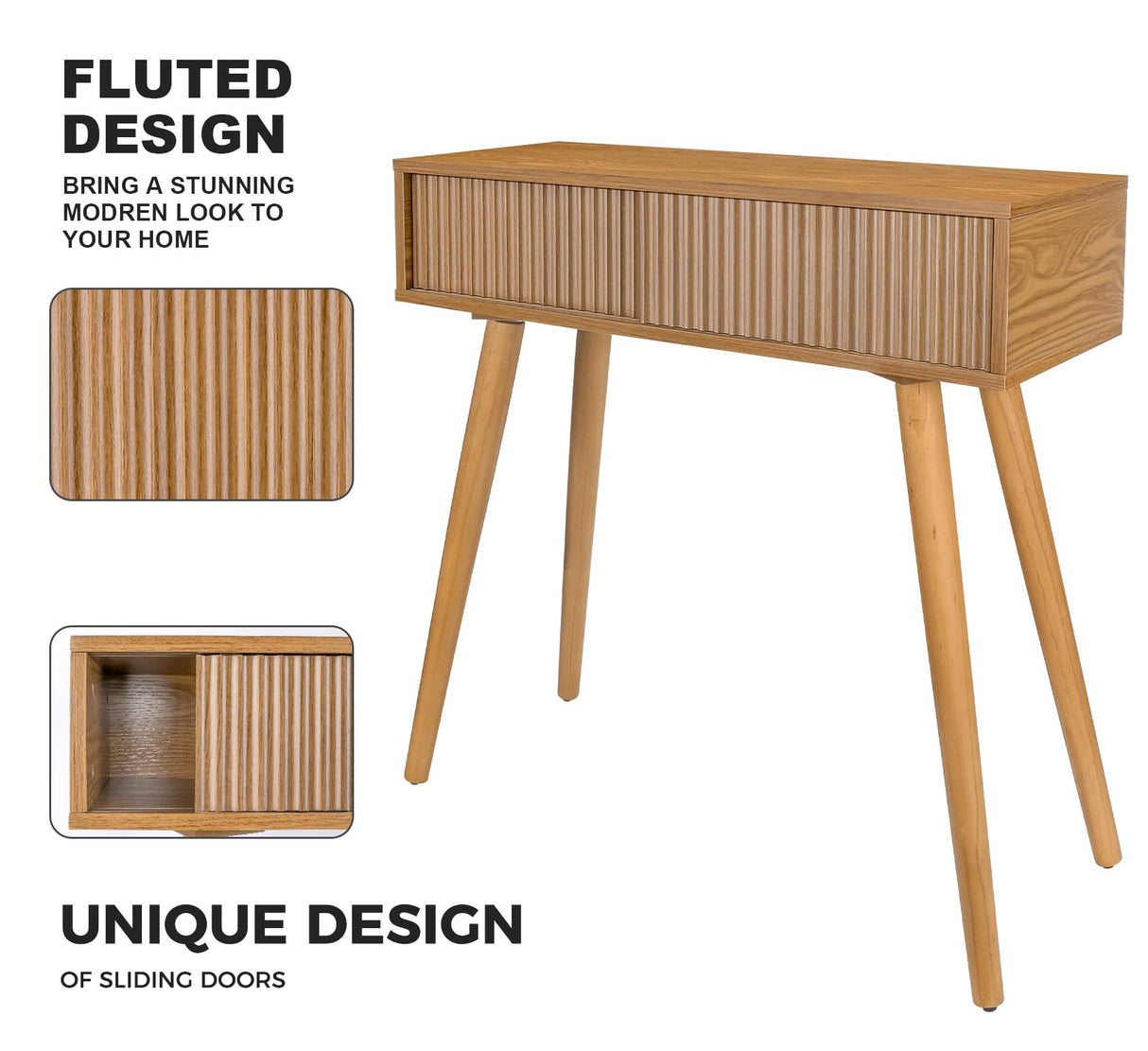 Console Table, Small Console Tables for Entryway, 31" Vanity Desk Fluted Entrance Table, Brown Entry Table Narrow Console Table Modern Hallway Table Modern Sofa Table for Living Room ZYBT