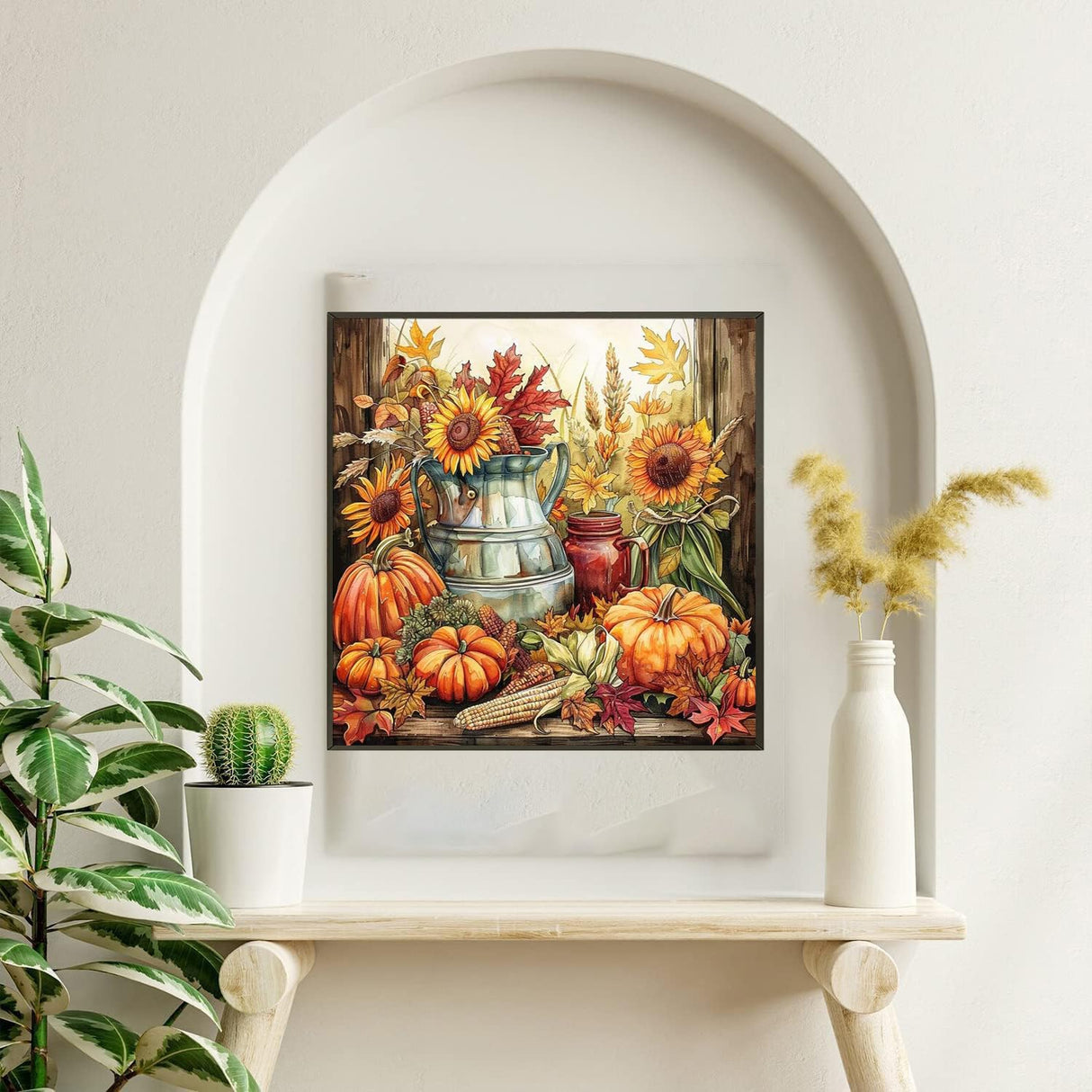 Fall Diamond Painting Kits for Adults Beginners, 5D DIY Diamond Art Kit, Full Round Drill Gem Crafts, Pumpkin Sunflower Diamonds Dot Paint with Numbers Mosaic Arts Craft, Home Decor 11.8x11.8Inch wavaiov