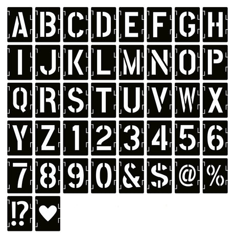 2 Inch Letter Stencils Symbol Numbers Craft Stencils, 42 Pcs Reusable Alphabet Templates Interlocking Stencil Kit for Painting on Wood, Wall, Fabric, Rock, Sign, DIY Art Projects YEAJON
