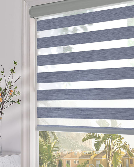 Persilux Blackout Roller Window Shades Zebra Blinds (25" W X 72" H, Dark Grey) Dual Layer Sheer Shades Privacy Light Control for Day and Night Shades for Home and Office, Easy to Install Persilux