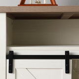 Kebuz House Farmhouse Wine Cabinet with Sliding Barn Door & Open Shelf, Liquor Cabinet with Rack for Inside Cabine，Buffet Table for Dining Room, Kitchen，Off White Kebuz House