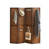 Leesinwing 4 Panel Room Dividers and Folding Privacy Screens, 5.6Ft Wooden Pegboard Display, Privacy Dividers for Bedroom, Portable Dispxlay Board Organizer for Store, Jewelry Display, Dark Brown Leesinwing