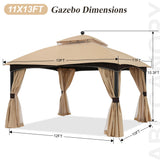 ABCCANOPY Outdoor Gazebo 11x13 with Netting - Double Roof Patio Gazebos for Backyard Garden Deck Lawn, Beige ABCCANOPY