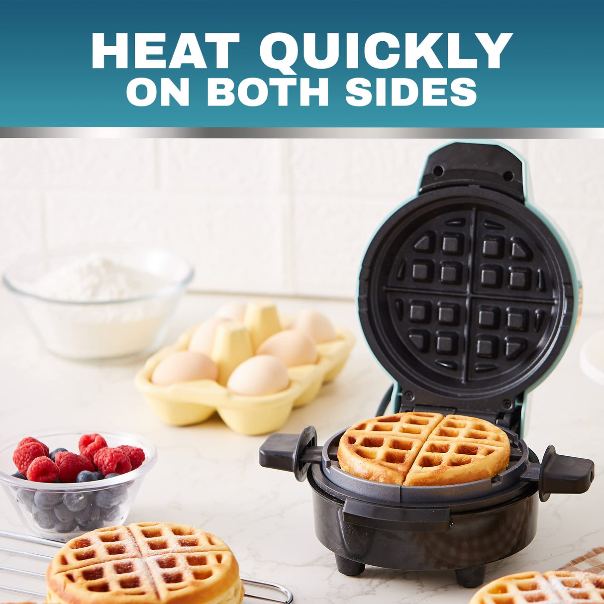 Elite Gourmet EWM380M Nonstick Fluffy Stuffed Waffle Maker, 1.5-Inch Jumbo Thick Waffles, Hash Browns, Keto, Snacks, Sandwich, Eggs, Easy to Clean, Mint Elite Gourmet