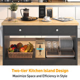 knoworld Rolling Kitchen Island with Storage Cabinet, 35.4'' Width Kitchen Cart, 2 Drawers Island Table, Portable Mobile Kitchen Island with Towel Rack, Wood Top and Lockable Wheels, Black knoworld