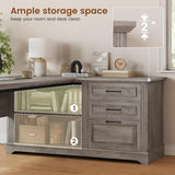 SEDETA Executive Desk, 61" Farmhouse L Shaped Desk with File Drawers, Office Desk with Drawers and Power Outlets, Computer Desk with Storage Shelves for Home Office, Grey SEDETA