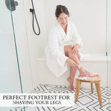 Beautiful Teak Shower Stool and Foot Rest for Shaving Legs - Sturdy Wooden Seat Fits Nicely into Your Shower Corner - Space Saving, Easy to Assemble and Water Resistant Bench for Inside Showers KIBAGA