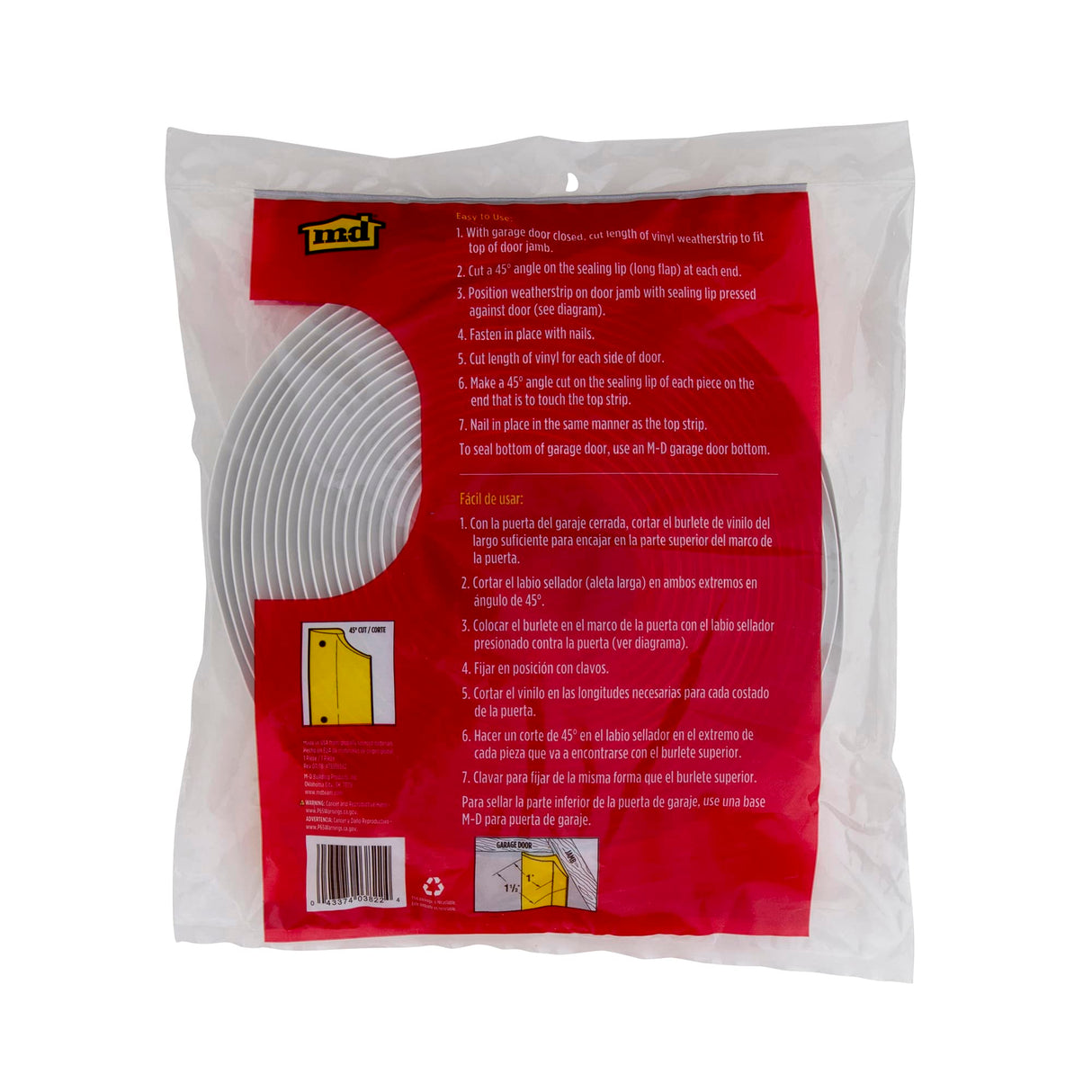 M-D Building Products 03822 30ft. Durable Garage Door Seal & Weather Stripping Insulation Kit - Keeps Dust and Moisture Out, Easy Installation for Top and Sides M-D Building Products