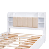 P PURLOVE Queen Storage Bed Frame with Upholstered Headboard, Shelves and 4 Drawers in White P PURLOVE