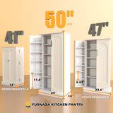 Furnaza 50" LED Kitchen Pantry Storage Cabinets - Food Cabinets Cupboards with 2 Doors with Racks and Shelves Adjustable for Small Space in Dinning Room, Living Room, in White Furnaza