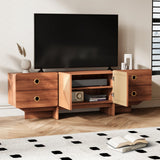 JOINICE TV Stand, Boho TV Stand for Living Room, Mid Century Modern TV Stand, Storage Cabinet and Entertainment Center, Modern TV Console Table for 75+ Inch TV(Cherry 66") JOINICE