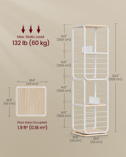 VASAGLE 4-Tier Rotating Corner Bookshelf with Bookends in Cloud White - WoodArtSupply