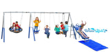 Fun Forever Plus with 6' Water Slide & Ground Tarp - 8 User / 6 Station Metal Backyard Play Swing Set. 192" L x 104" Deep x 74" H, by XDP Recreation XDP RECREATION
