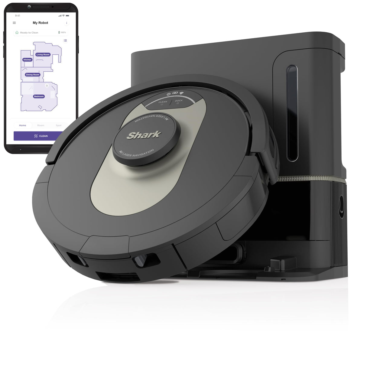 Shark AV2501AE AI Robot Vacuum with XL HEPA Self-Empty Base, Bagless, 60-Day Capacity, LIDAR Navigation, Perfect for Pet Hair, Compatible with Alexa, Wi-Fi Connected, Carpet & Hard Floor, Black Shark