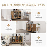 YHAOWORKS Sideboard Buffet Cabinet with Storage - Modern Fluted Glass 3 Doors Accent Storage Cabinet with Metal Legs, Wood Credenza for Living Room (Walnut 1PC) YHAOWORKS