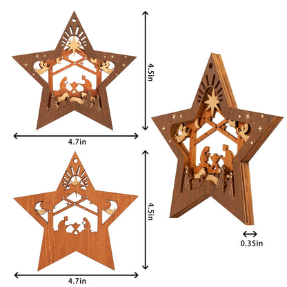 Creawoo Nativity Scene Ornaments, Christmas Wooden Hanging Ornament Star Shaped Nativity Scene Keepsake for Xmas Tree, The Birth of Jesus Decoration, Religious Gift for Family Friends and Christian