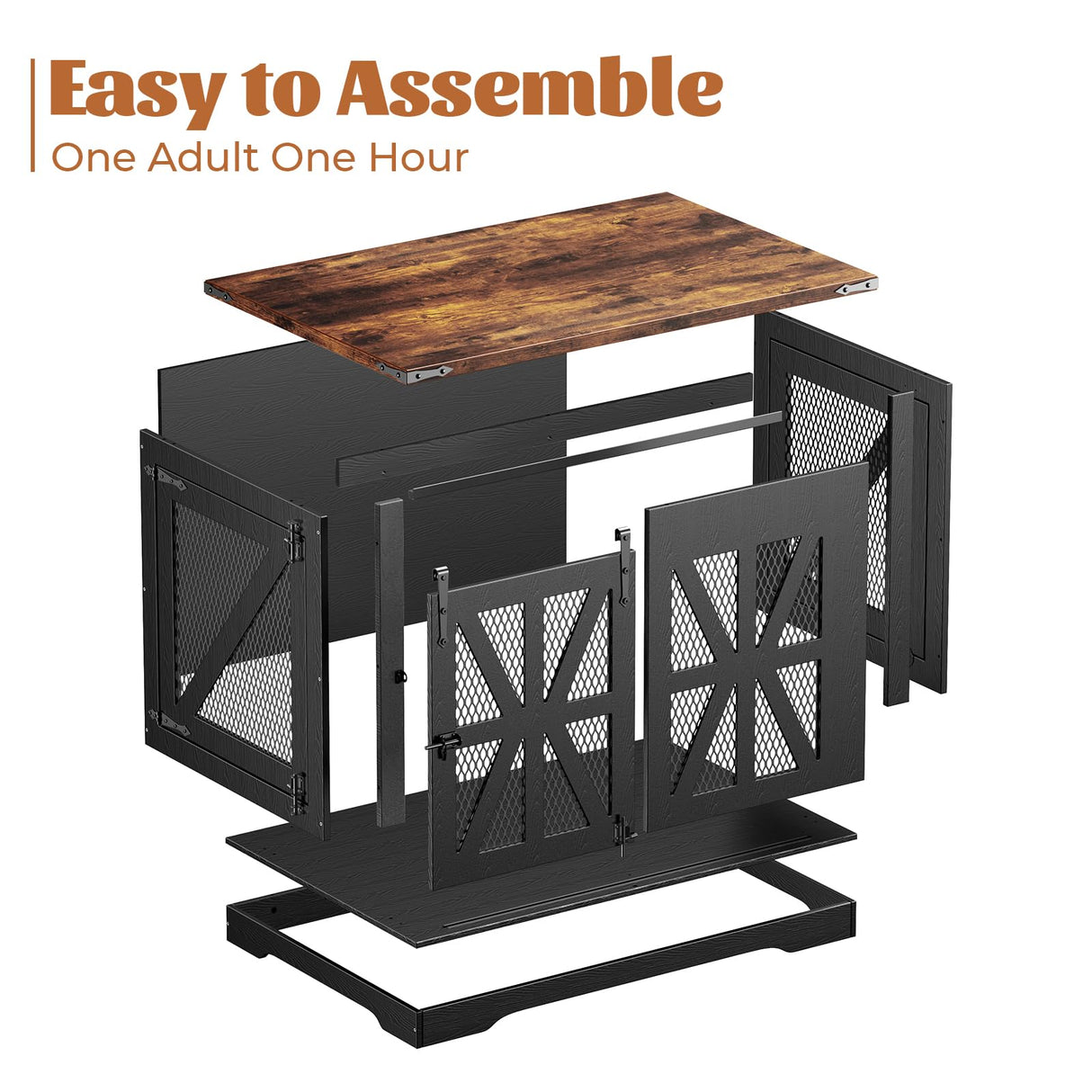 VOPEAK Farmhouse Dog Crate Furniture, Heavy Duty Large Dog Crate for Medium Large Dogs, XL Dog Crate Dog Kennel Indoor with Double Doors, Chew Resistant End Table for Bedroom Living Room, Black VOPEAK